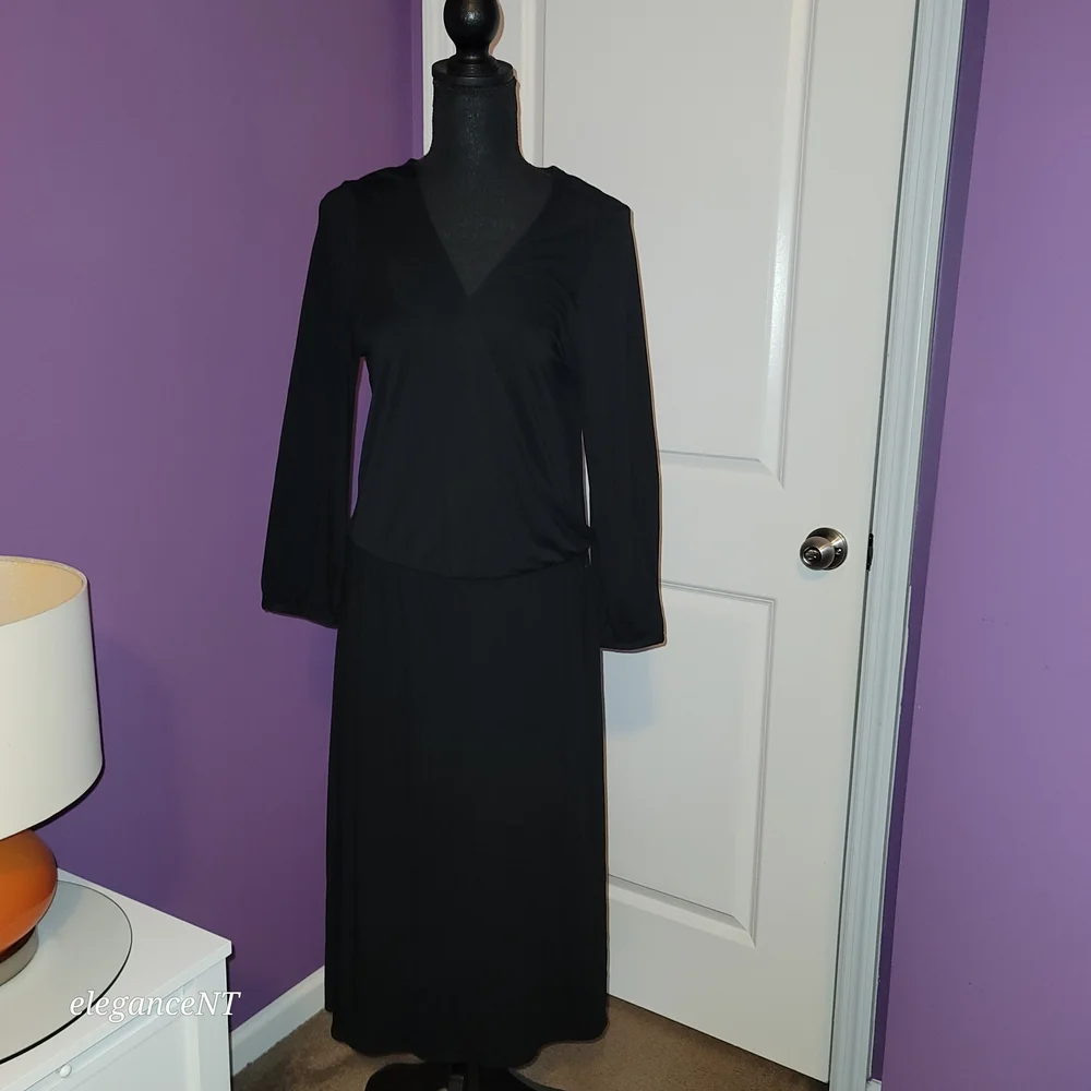 New York & Company Classic Faux Wrap Black Dress Sz: L